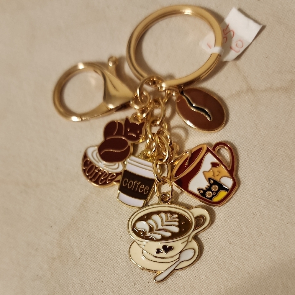 Gold and Brown Coffee Charm Keychain